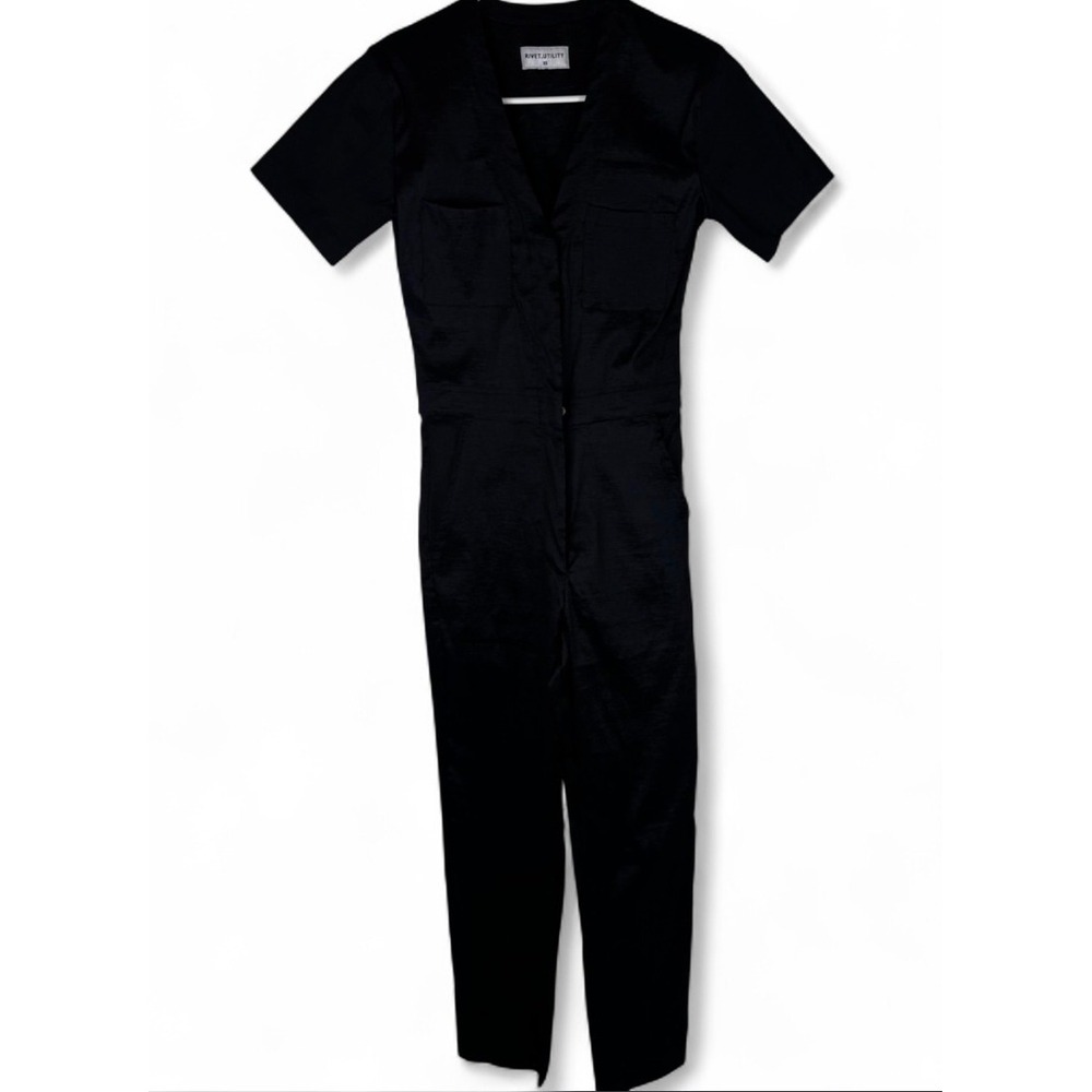 Rivet Utility Womens Black Short Sleeve V-Neck Jumpsuit Size XS Utility Romper